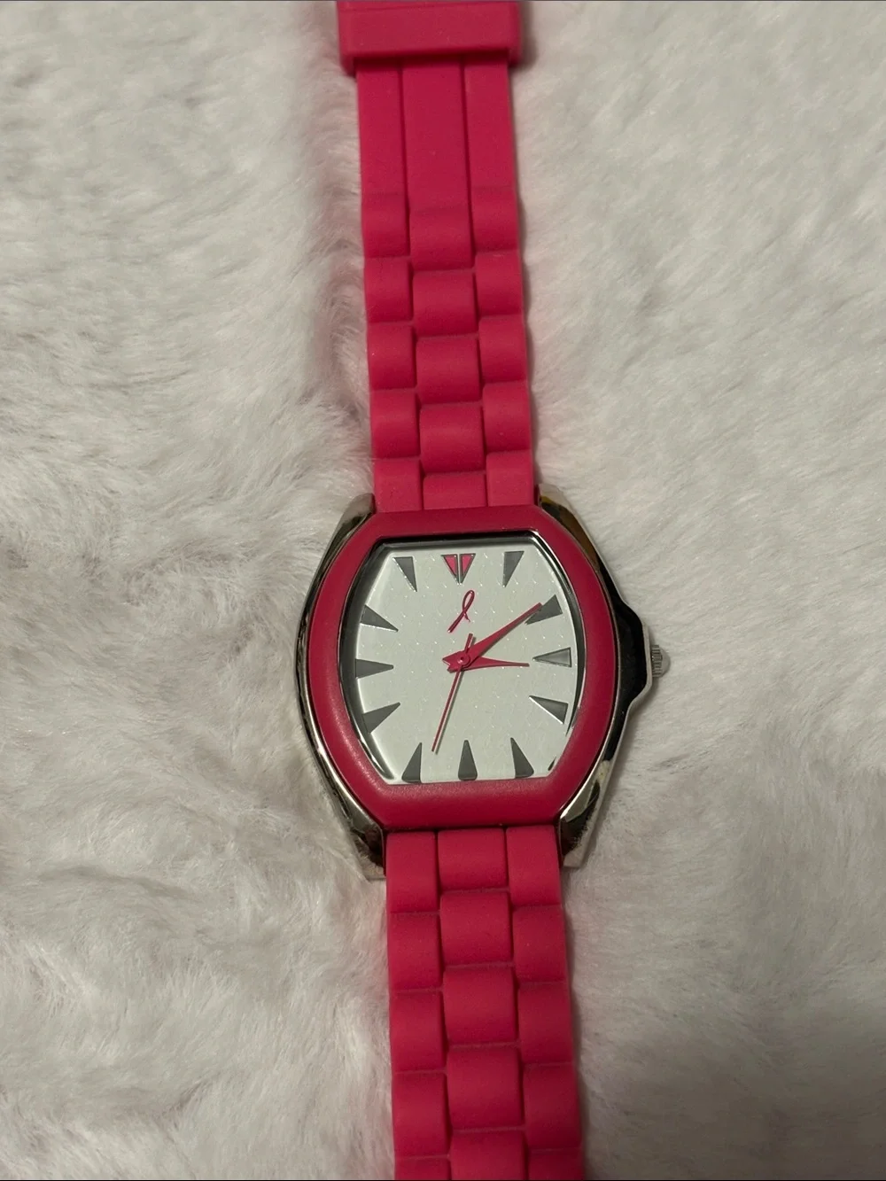 Avon Hot Pink Silicone Strap Watch with Silver Case Back